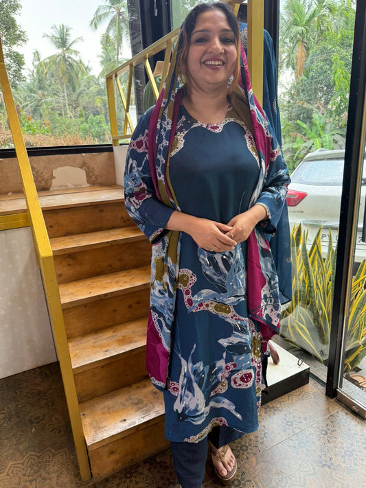 NAVY BLUE  CRAPE FULL SALWAR SET - 30628