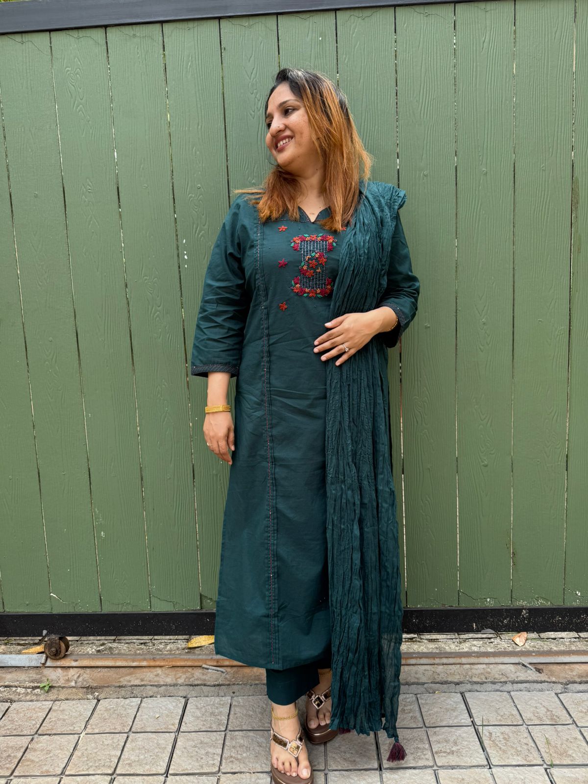 DARK GREEN COTTON FULL SALWAR SET - 30639