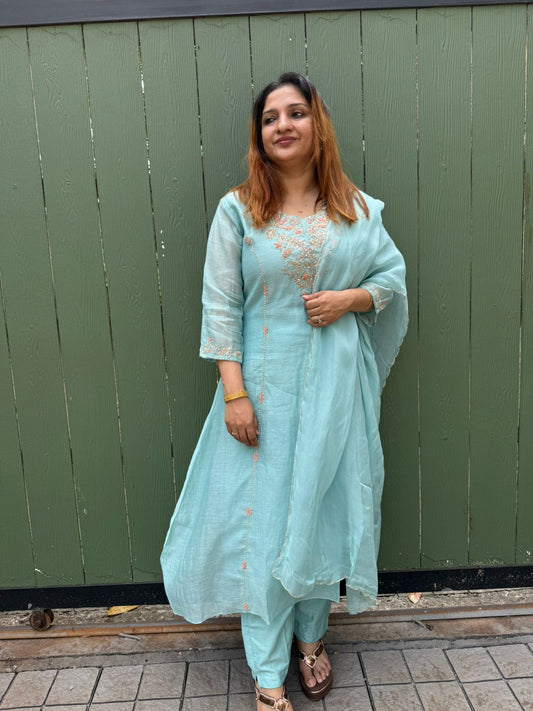 POWDER BLUE MULCHANDERI FULL SALWAR SET - 30660