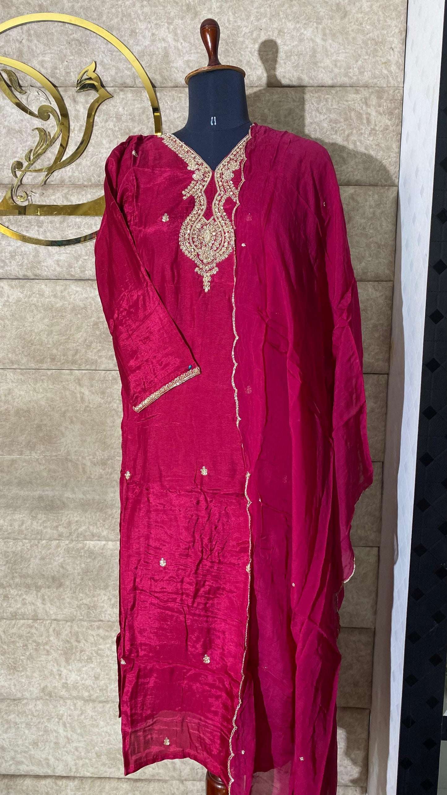 CHERRY RED SILK FULL SALWAR SET - 30662