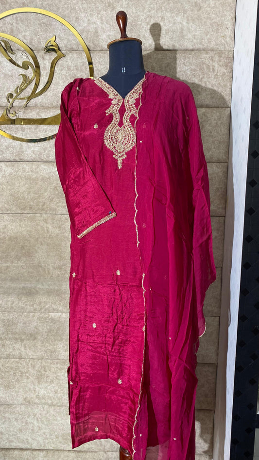 CHERRY RED SILK FULL SALWAR SET - 30662