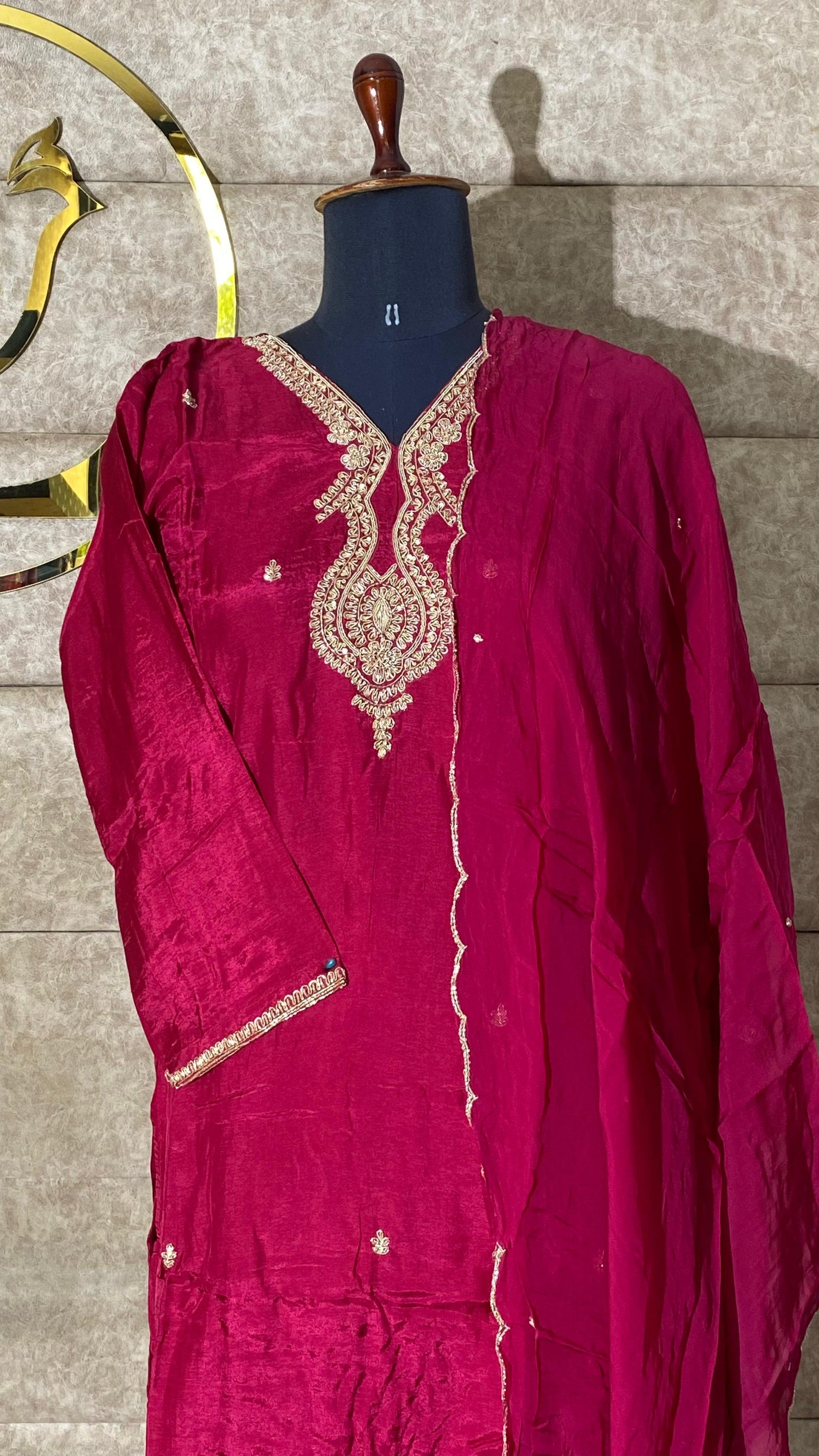 CHERRY RED SILK FULL SALWAR SET - 30662