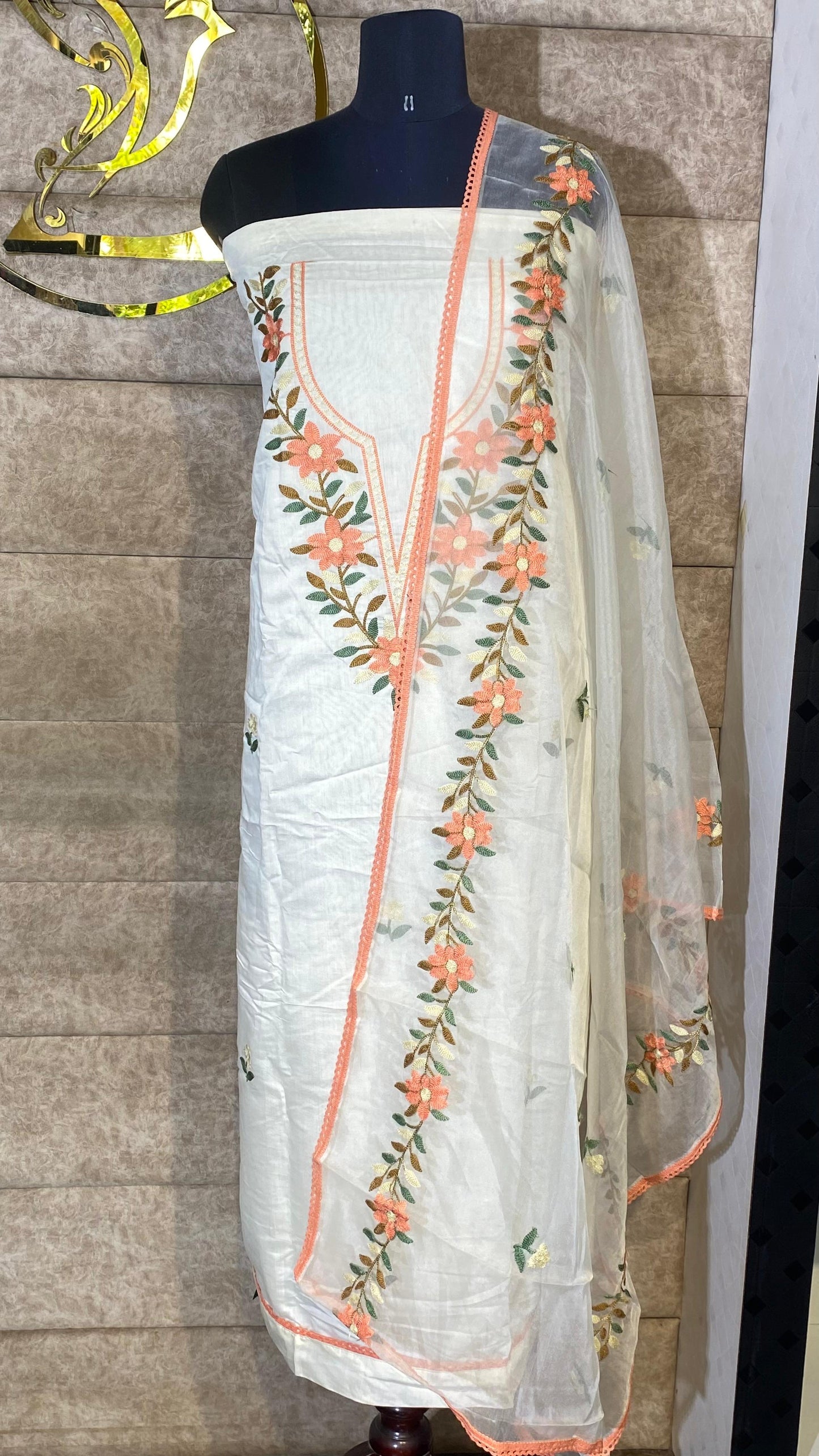 WHITE FULL SALWAR SET MATERIAL - 30614