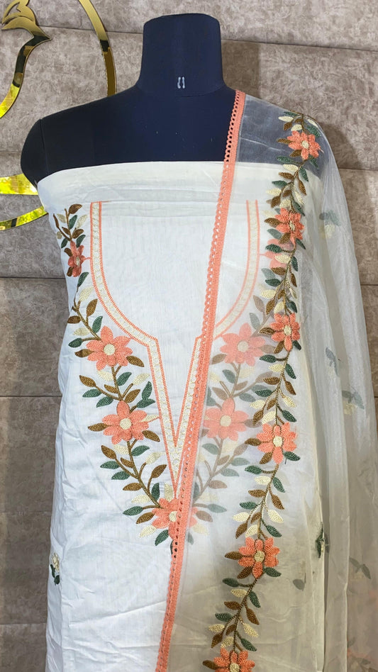 WHITE FULL SALWAR SET MATERIAL - 30614