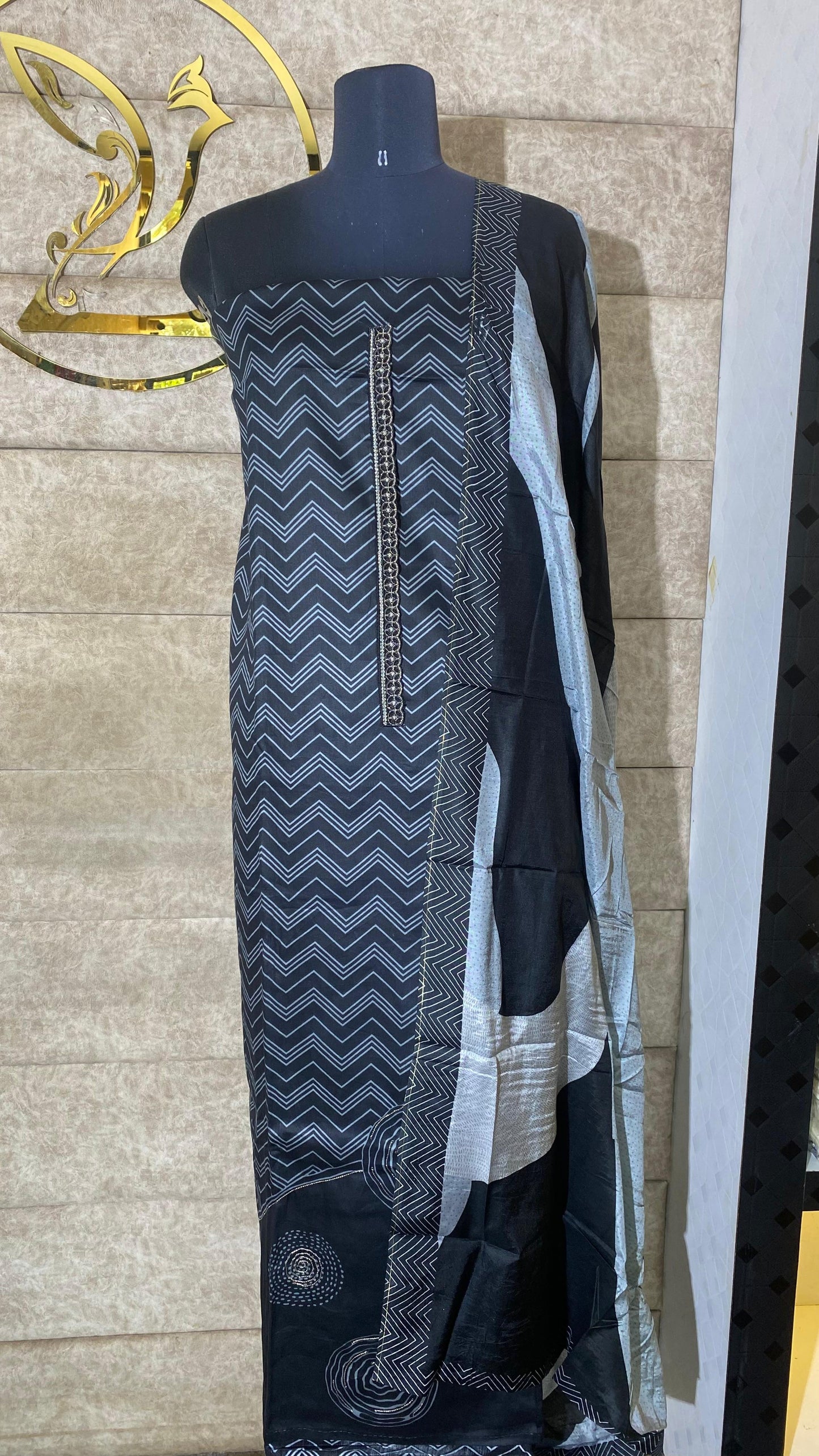 BLACK SEMI MUSLIN FULL SALWAR MATERIAL - 30568