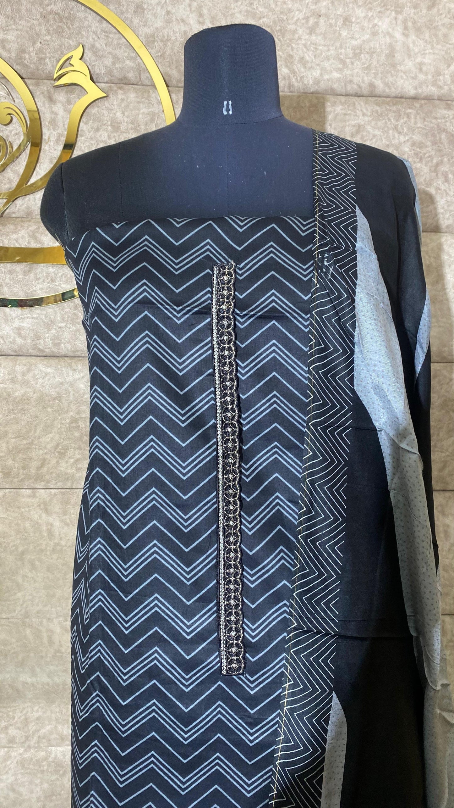 BLACK SEMI MUSLIN FULL SALWAR MATERIAL - 30568