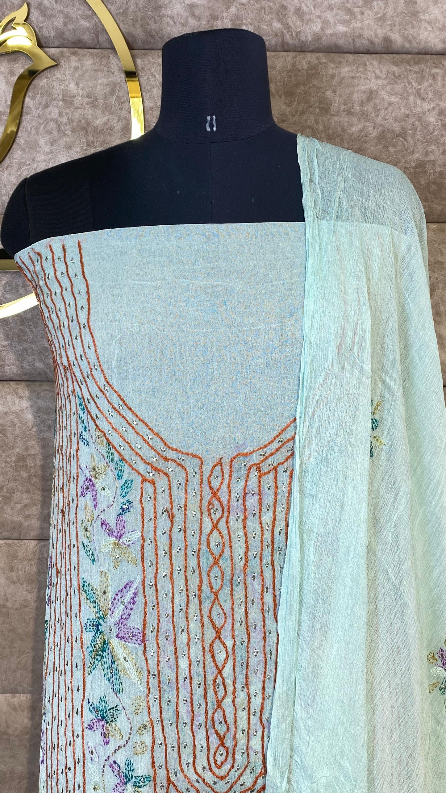 POWDER BLUE KARACHI SALWAR MATERIAL - 30620 (WITHOUT BOTTOM)