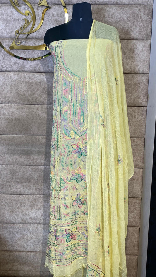 LEMON YELLOW KARACHI SALWAR MATERIAL - 30620 (WITHOUT BOTTOM)