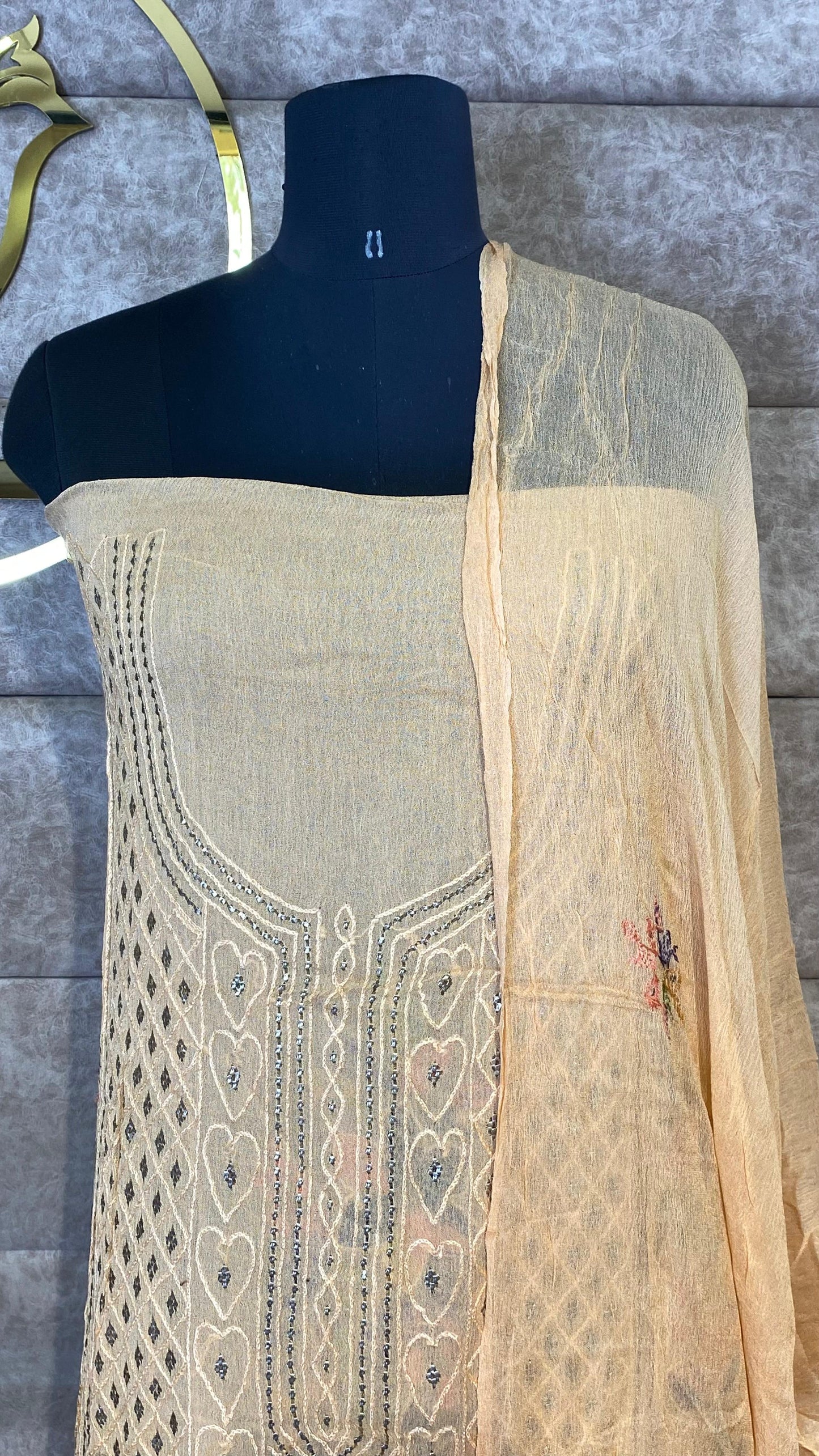 PASTEL ORANGE KARACHI SALWAR MATERIAL - 30620 (WITHOUT BOTTOM)