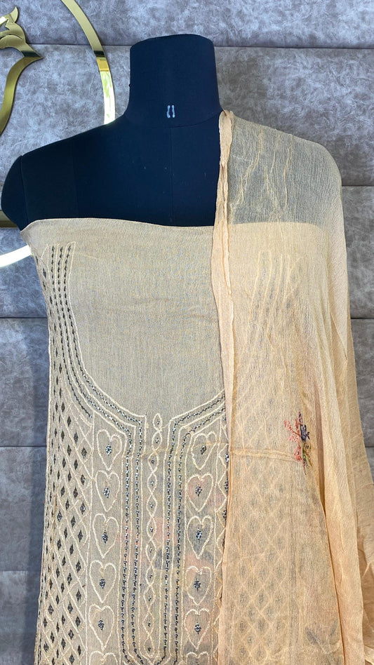 PASTEL ORANGE KARACHI SALWAR MATERIAL - 30620 (WITHOUT BOTTOM)