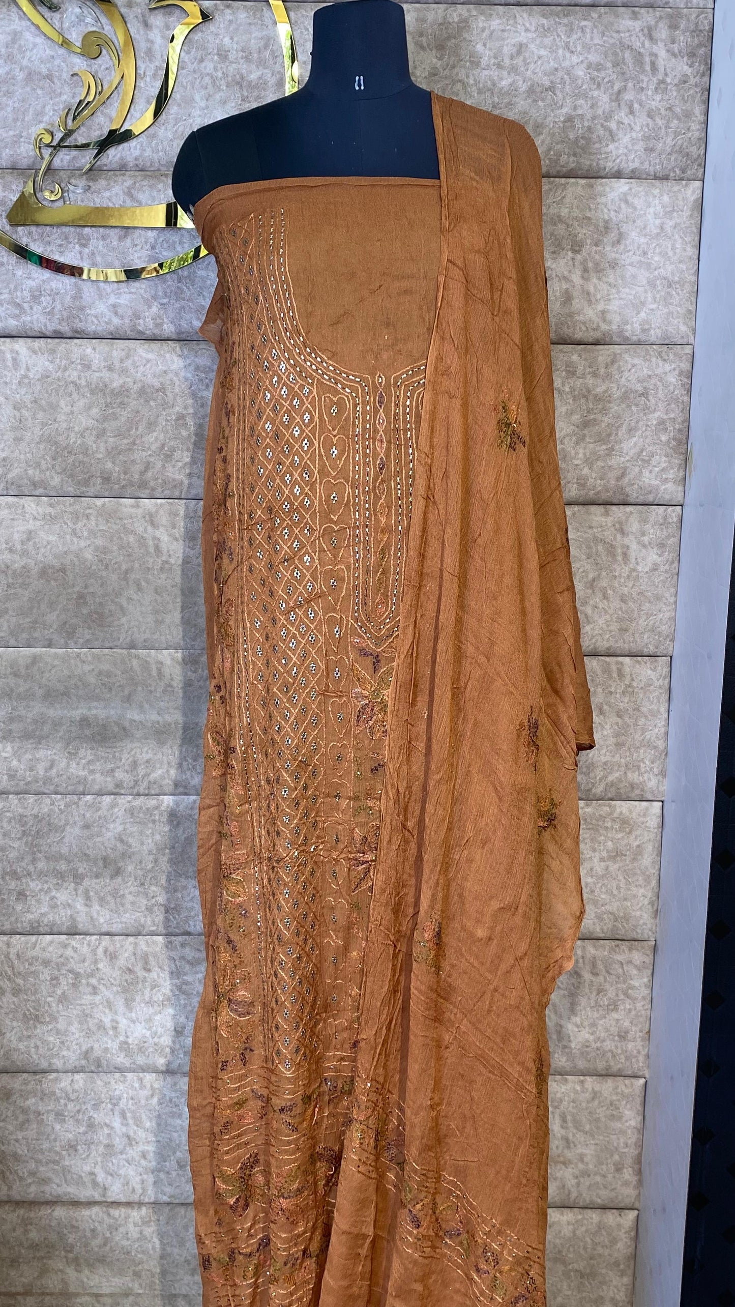 COFEE BROWN KARACHI SALWAR MATERIAL - 30620 (WITHOUT BOTTOM)