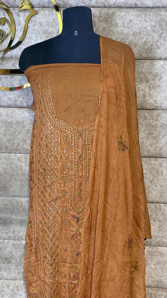 COFEE BROWN KARACHI SALWAR MATERIAL - 30620 (WITHOUT BOTTOM)