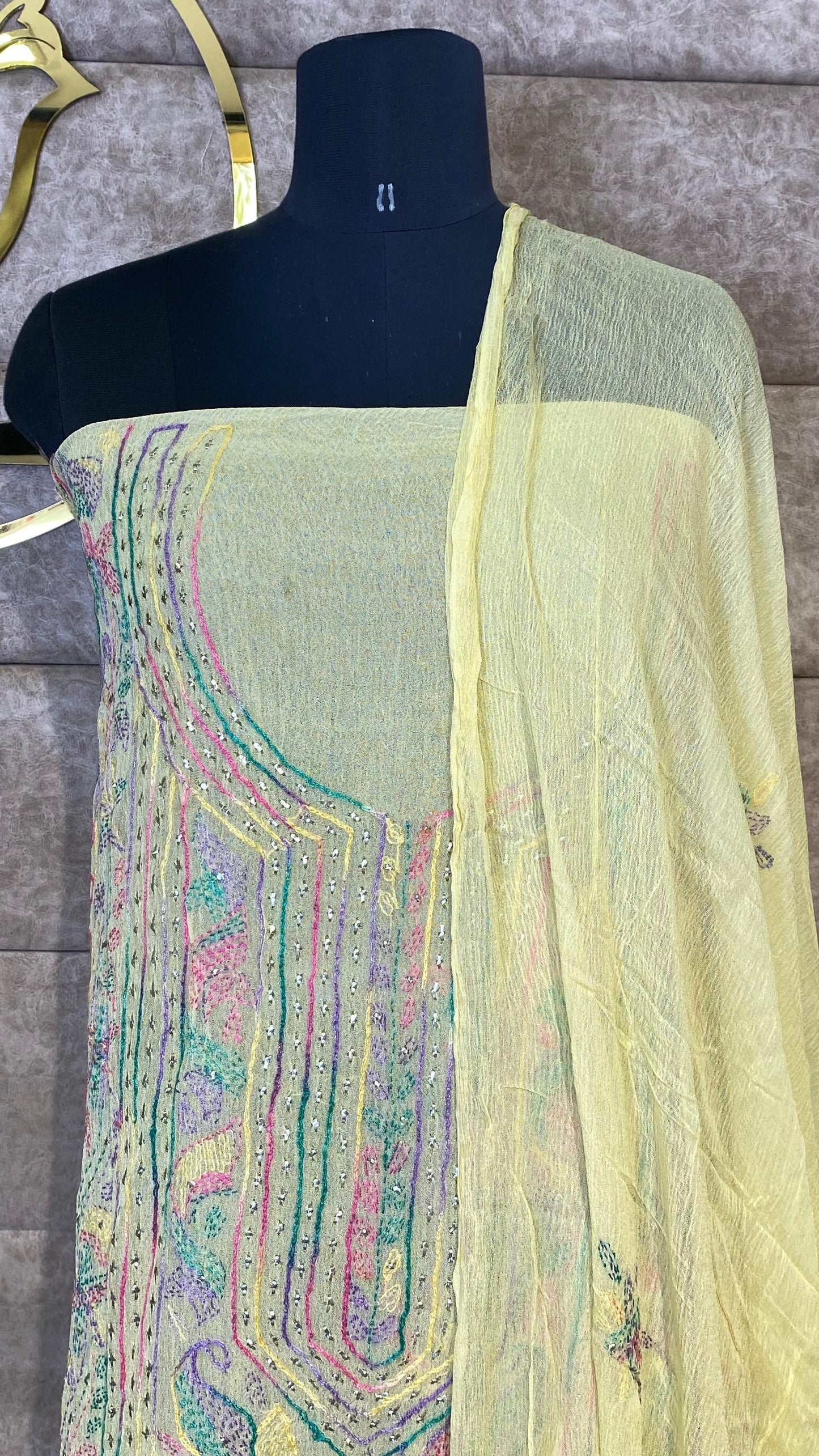LEMON YELLOW KARACHI SALWAR MATERIAL - 30620 (WITHOUT BOTTOM)