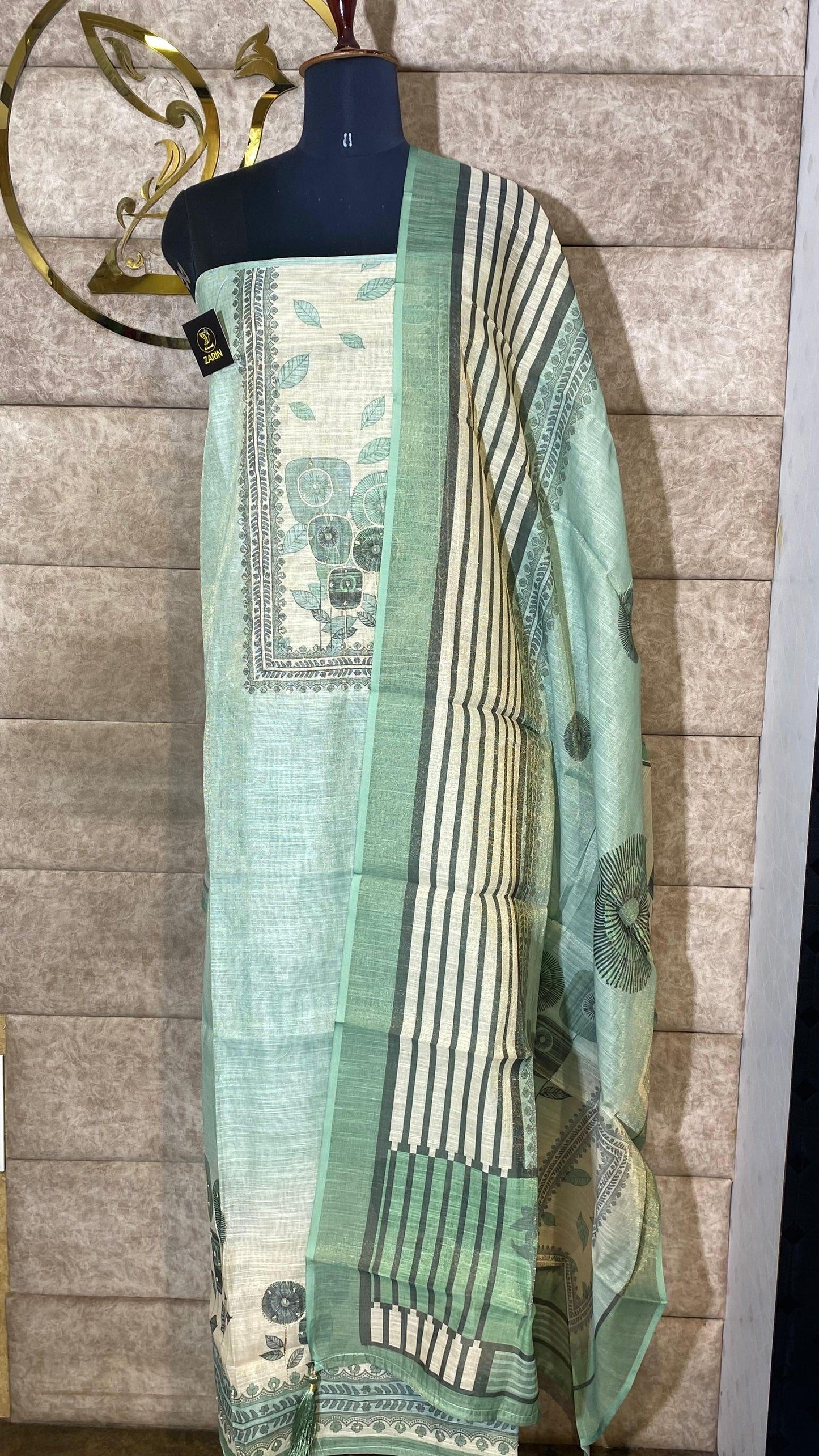 MINT GREEN & IVORY  SALWAR MATERIAL - 30658