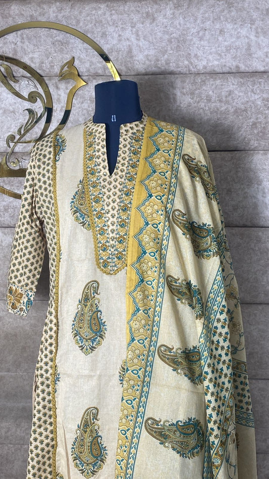 LIGHT BEIGE COTTON FULL SALWAR SET - 30679