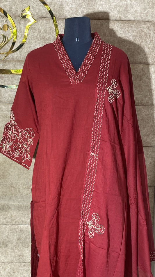 MAROON COTTON FULL SALWAR SET - 30686