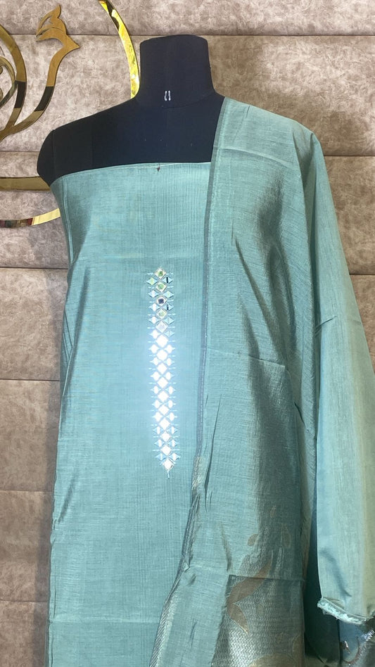 PASTEL TEAL FANCY CHANDERI FULL SALWAR MATERIAL - 30689