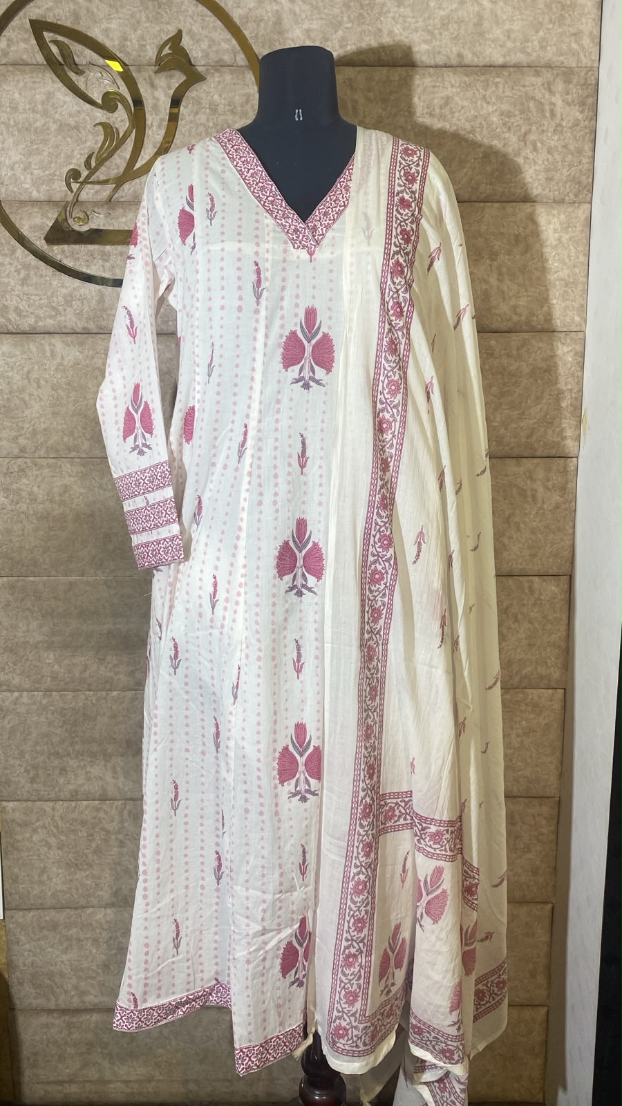 WHITE AND PINK COTTON FULL SALWAR SET - 30697