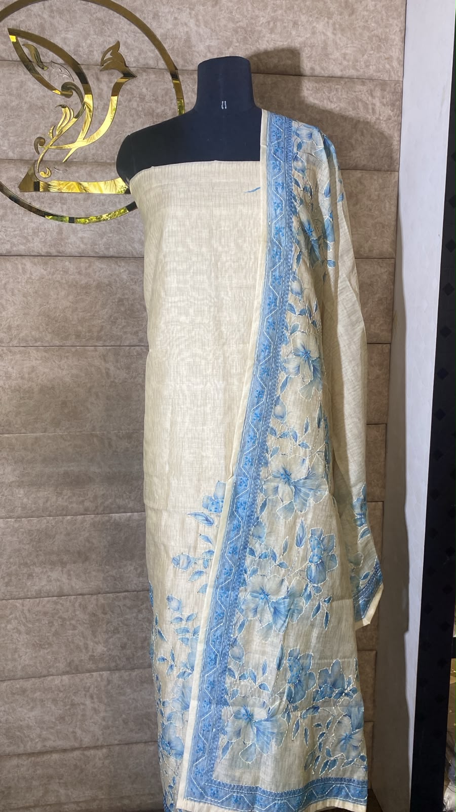 IVORY AND POWDER BLUE FULL SALWAR MATERIAL - 30709