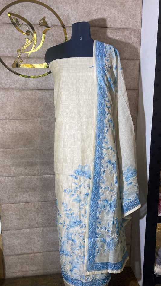 IVORY AND POWDER BLUE FULL SALWAR MATERIAL - 30709