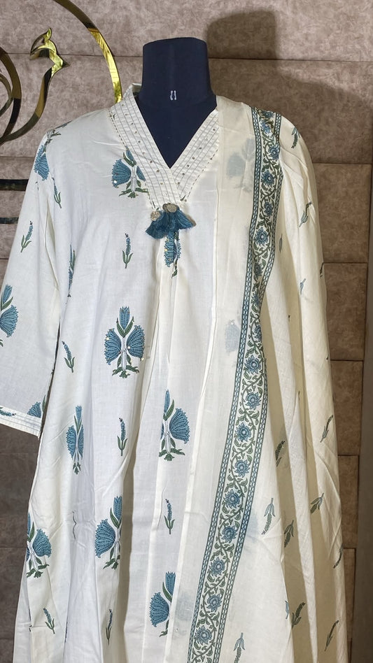 WHITE COTTON FULL SALWAR SET - 30695
