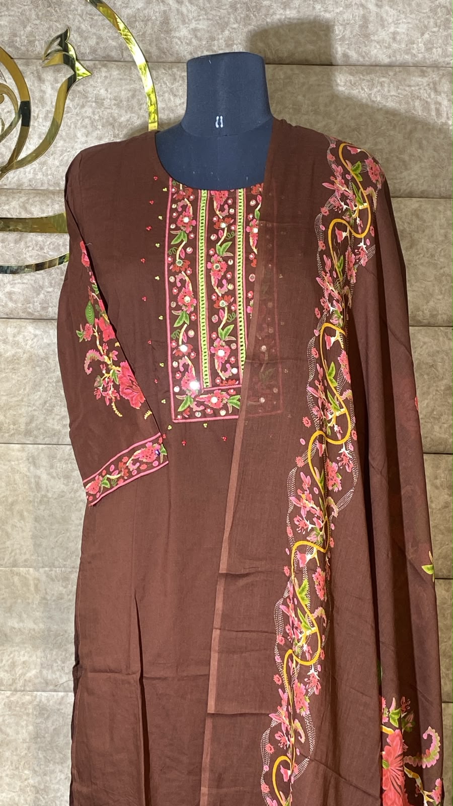 COFFEE BROWN COTTON FULL SALWAR SET - 30699
