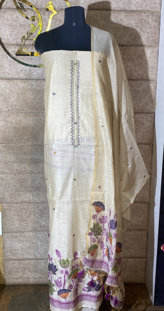 IVORY AND PURPLE FULL SALWAR MATERIAL- 30707