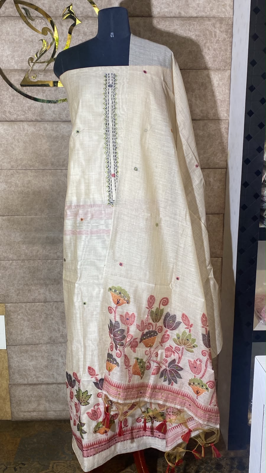 IVORY AND RED FULL SALWAR MATERIAL -30707