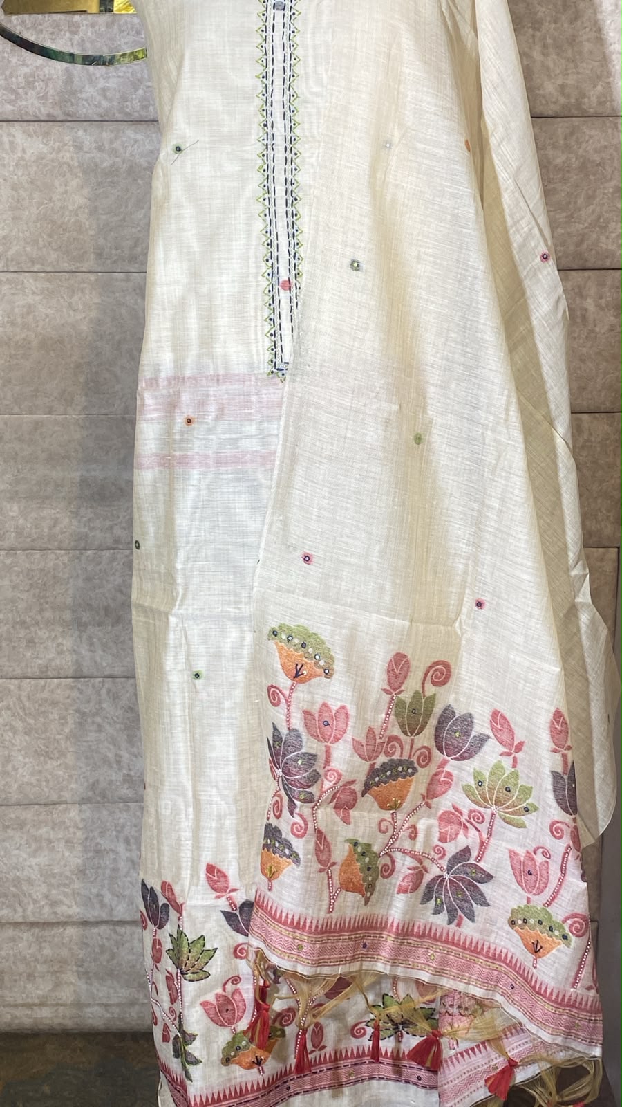 IVORY AND RED FULL SALWAR MATERIAL -30707
