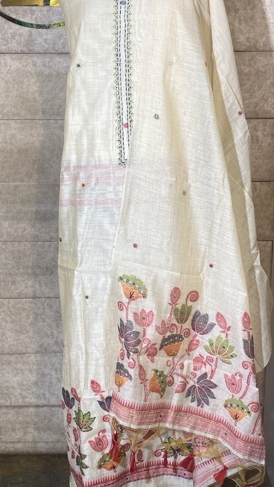 IVORY AND RED FULL SALWAR MATERIAL -30707
