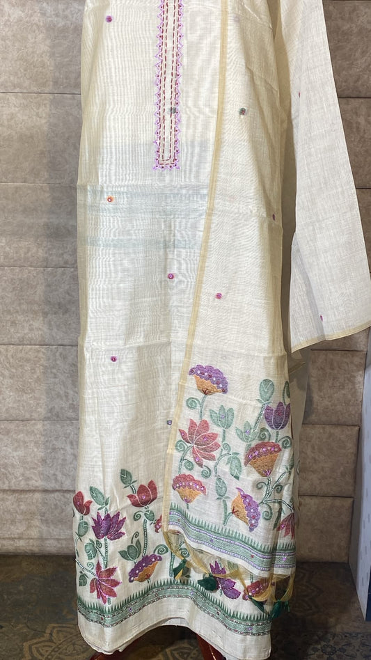 IVORY AND GREEN FULL SALWAR MATERIAL -30707