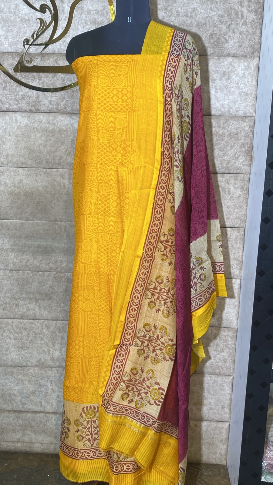 YELLOW CHANDERI FULL SALWAR MATERIAL - 30705