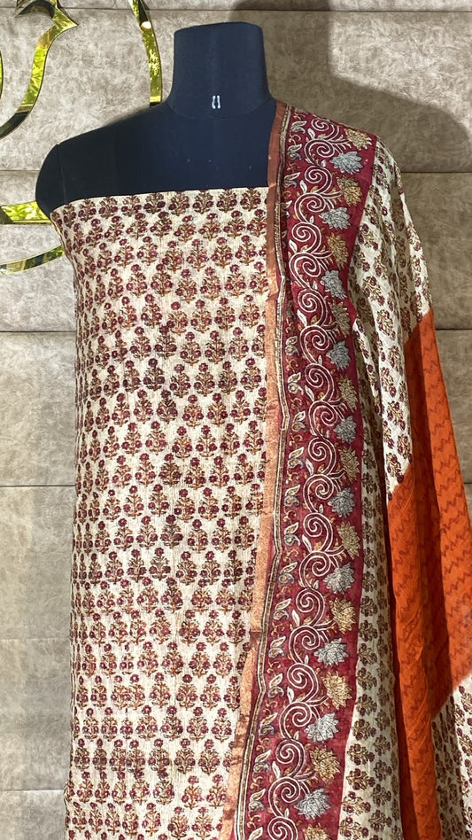 IVORY & BRICK RED FULL SALWAR MATERIAL - 30705