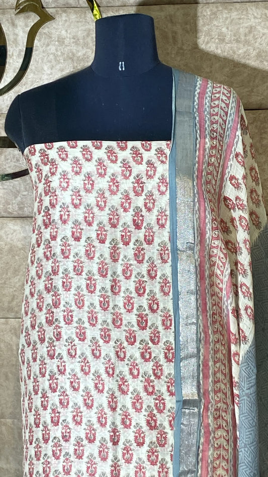 OFF WHITE & PINK FULL SALWAR MATERIAL - 30705