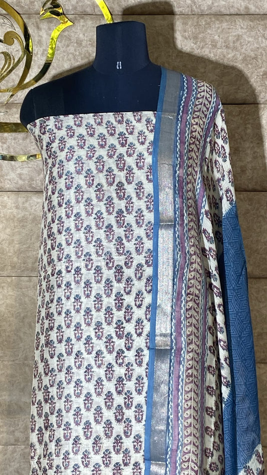 OFF WHITE & ASH FULL SALWAR MATERIAL - 30705