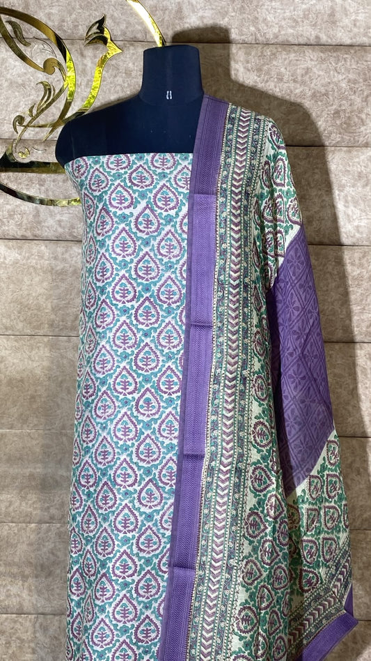 OFF WHITE & GREEN SALWAR MATERIAL - 30705