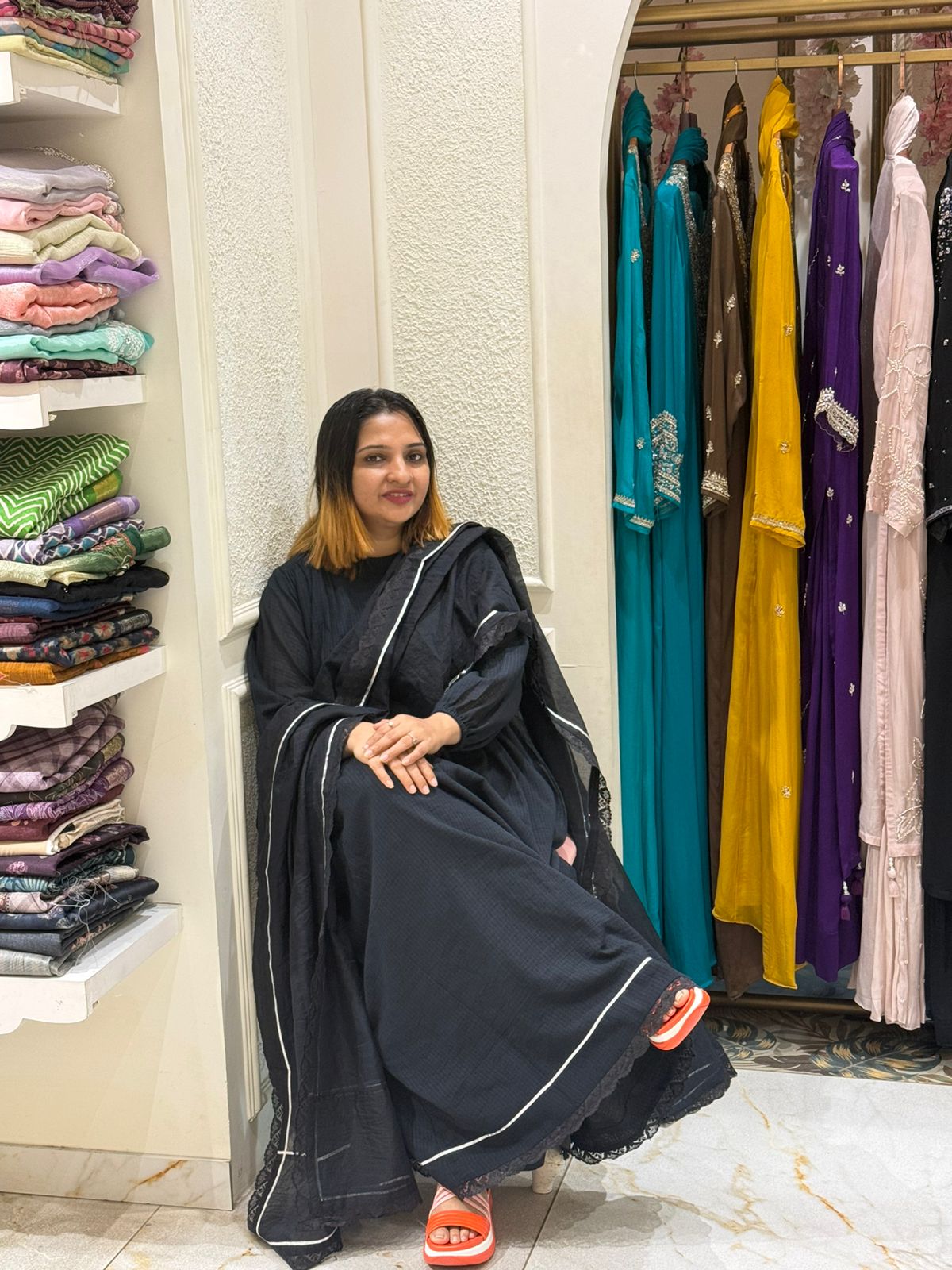 BLACK  COTTA FULL SALWAR SET- 52472 (WITHOUT BOTTOM)