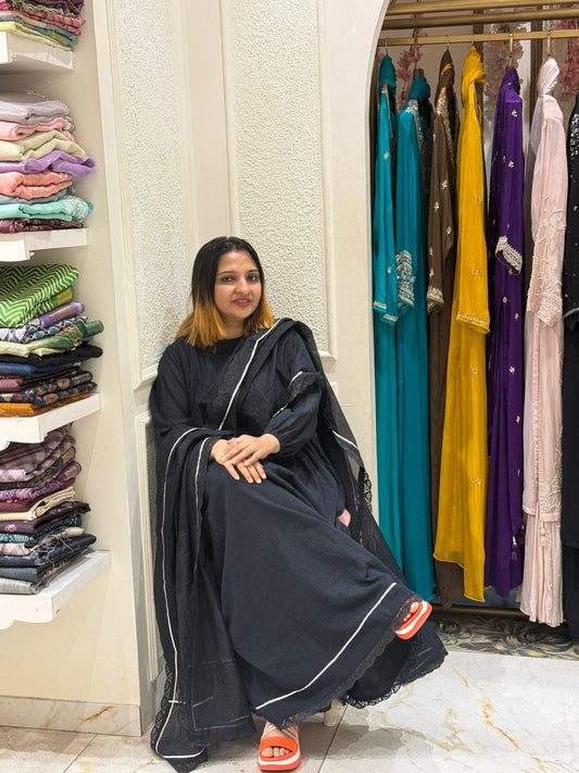 BLACK  COTTA FULL SALWAR SET- 52472 (WITHOUT BOTTOM)