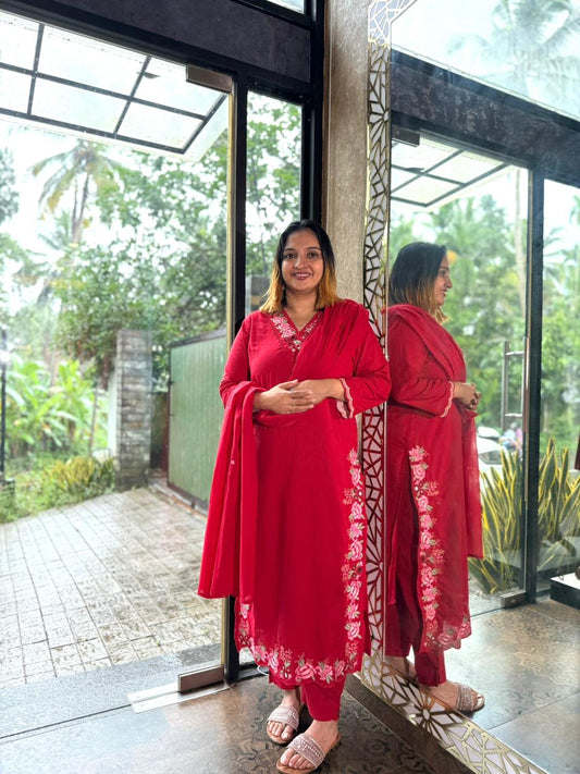 RED COTTON SALWAR SUIT - 30733