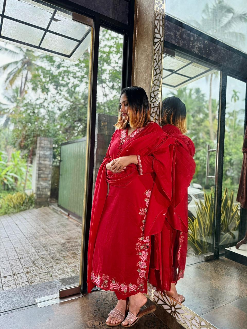 RED COTTON SALWAR SUIT - 30733