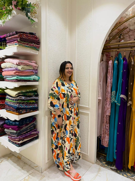 MUSLIN KAFTHAN WITH INNER - 52483  FREE SIZE (M to 3XL)