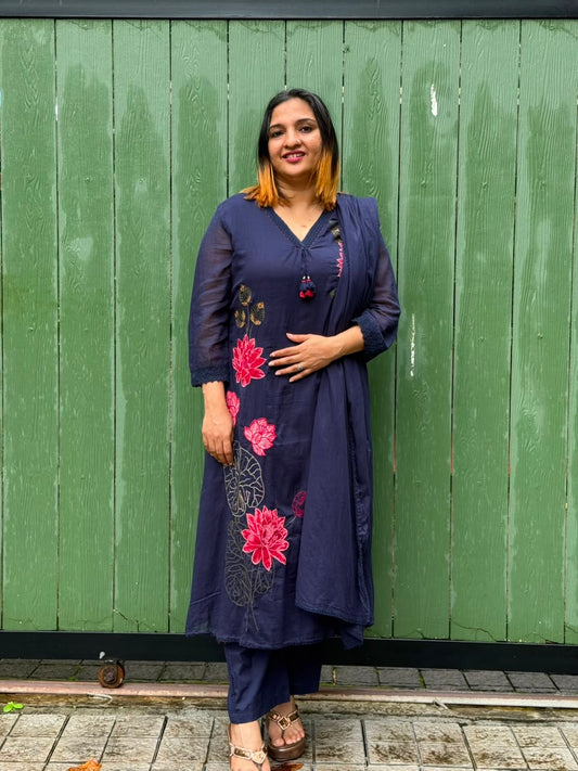 NAVY BLUE MUL COTTON SALWAR SUIT - 30735