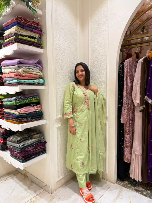 PISTHAGREEN COTTON FULL SET SALWAR - 30734