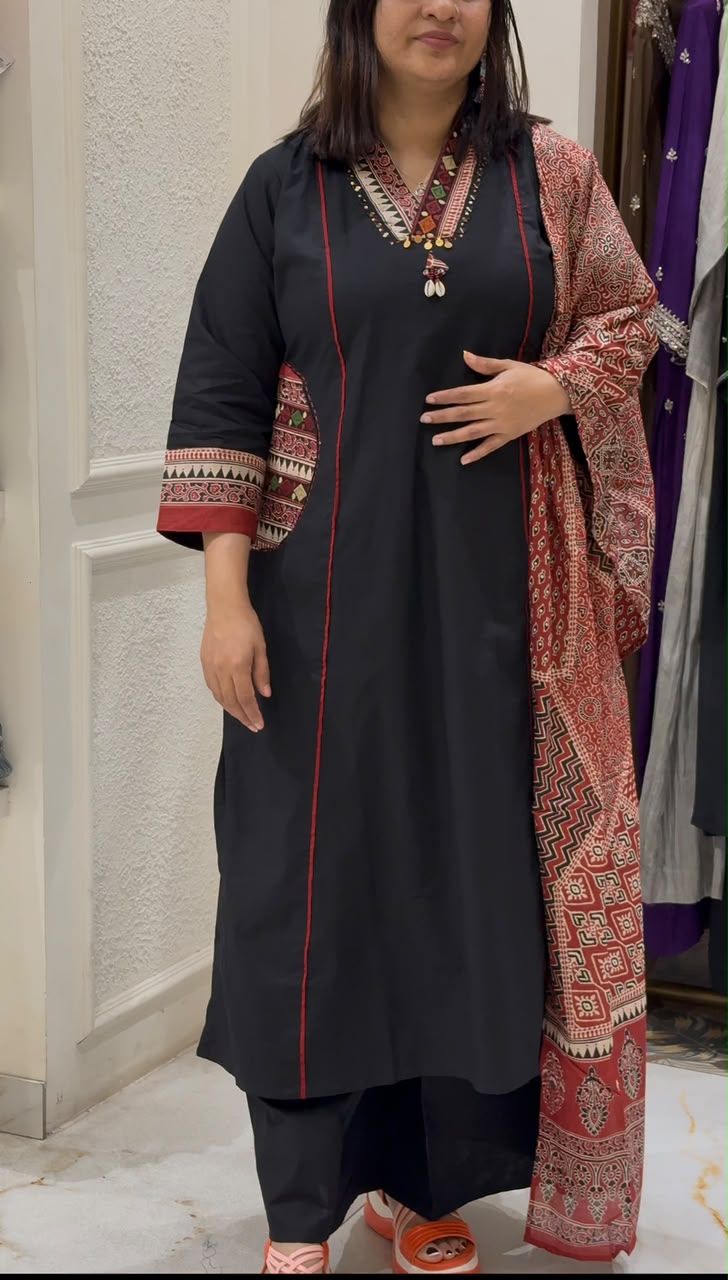 BLACK COLOUR COTTON SALWAR SET -30747