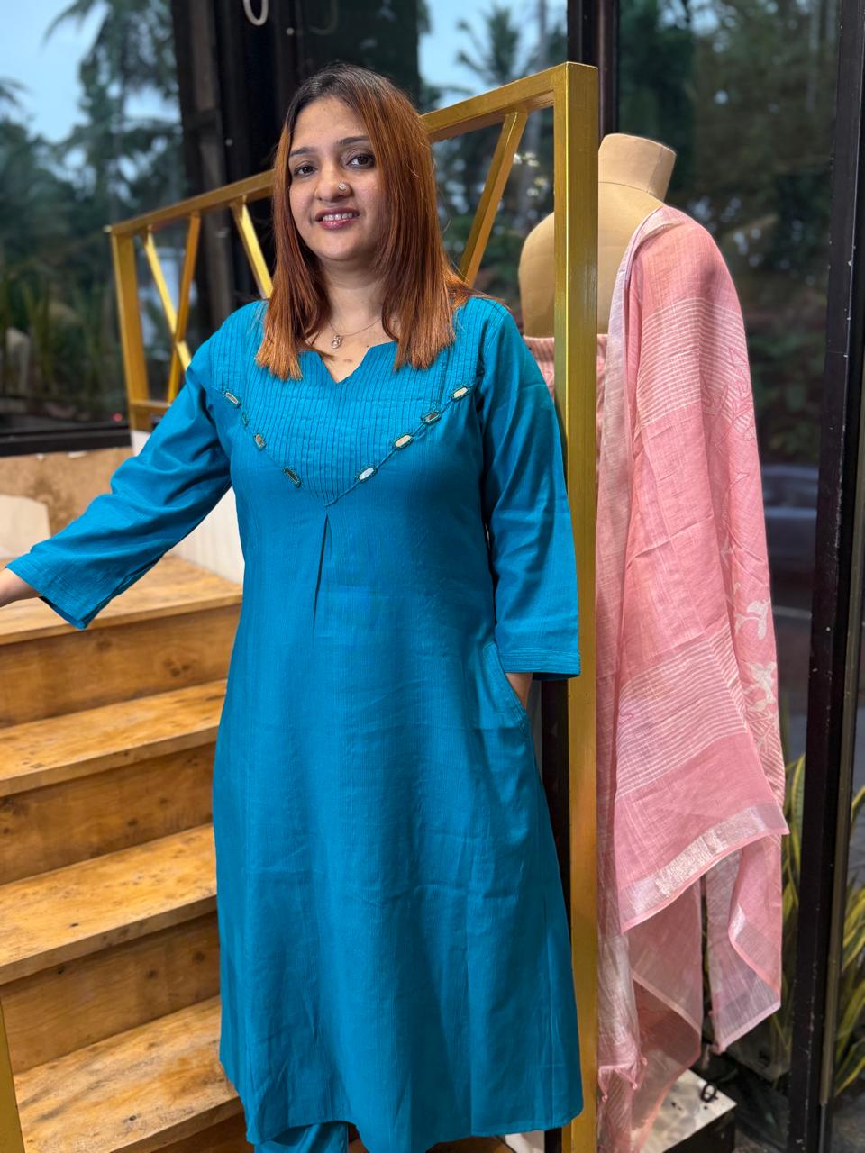 PEACOCK BLUE COTTON COD SET - 30318