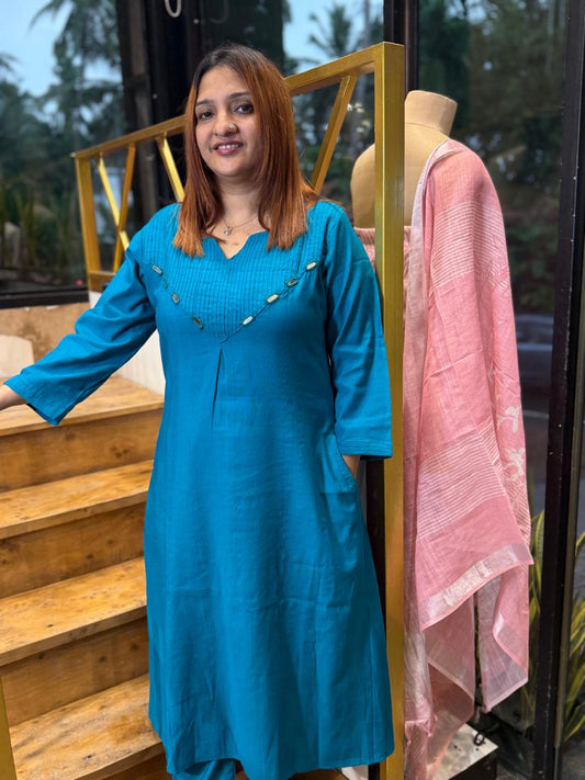 PEACOCK BLUE COTTON COD SET - 30318