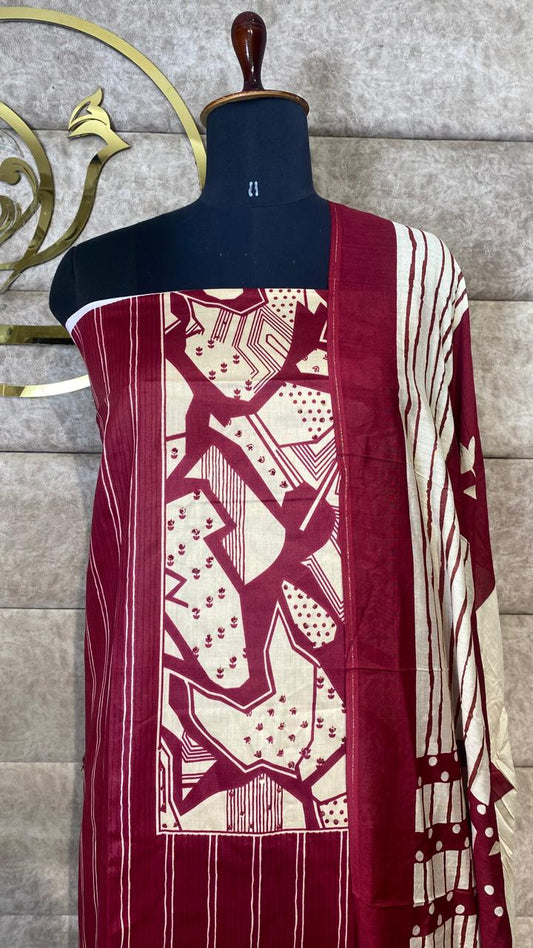 COTTON MAROON & OFF WHITE FULL SALWAR MATERIAL- 30569