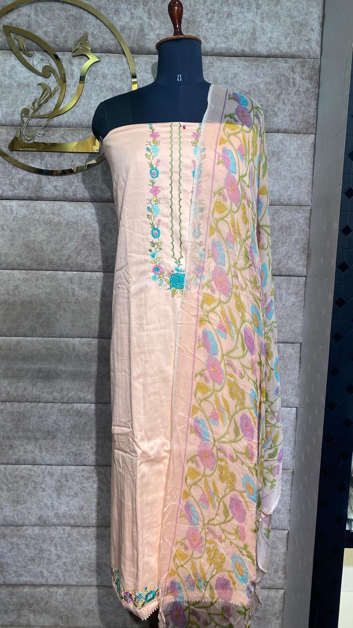PASTEL PEACH COTTON  FULL SALWAR MATERIAL - 30574