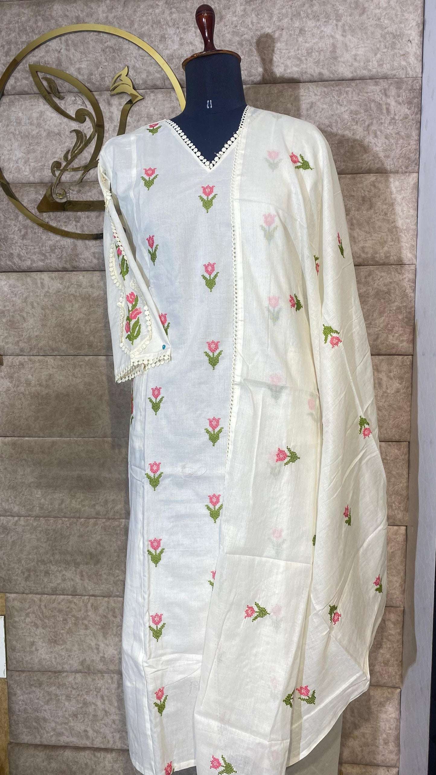 WHITE COTTON FULL SALWAR SET -30636