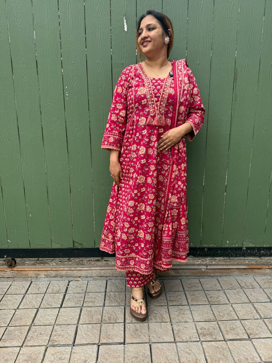 COTTON RED FULL SALWAR SET - 30597